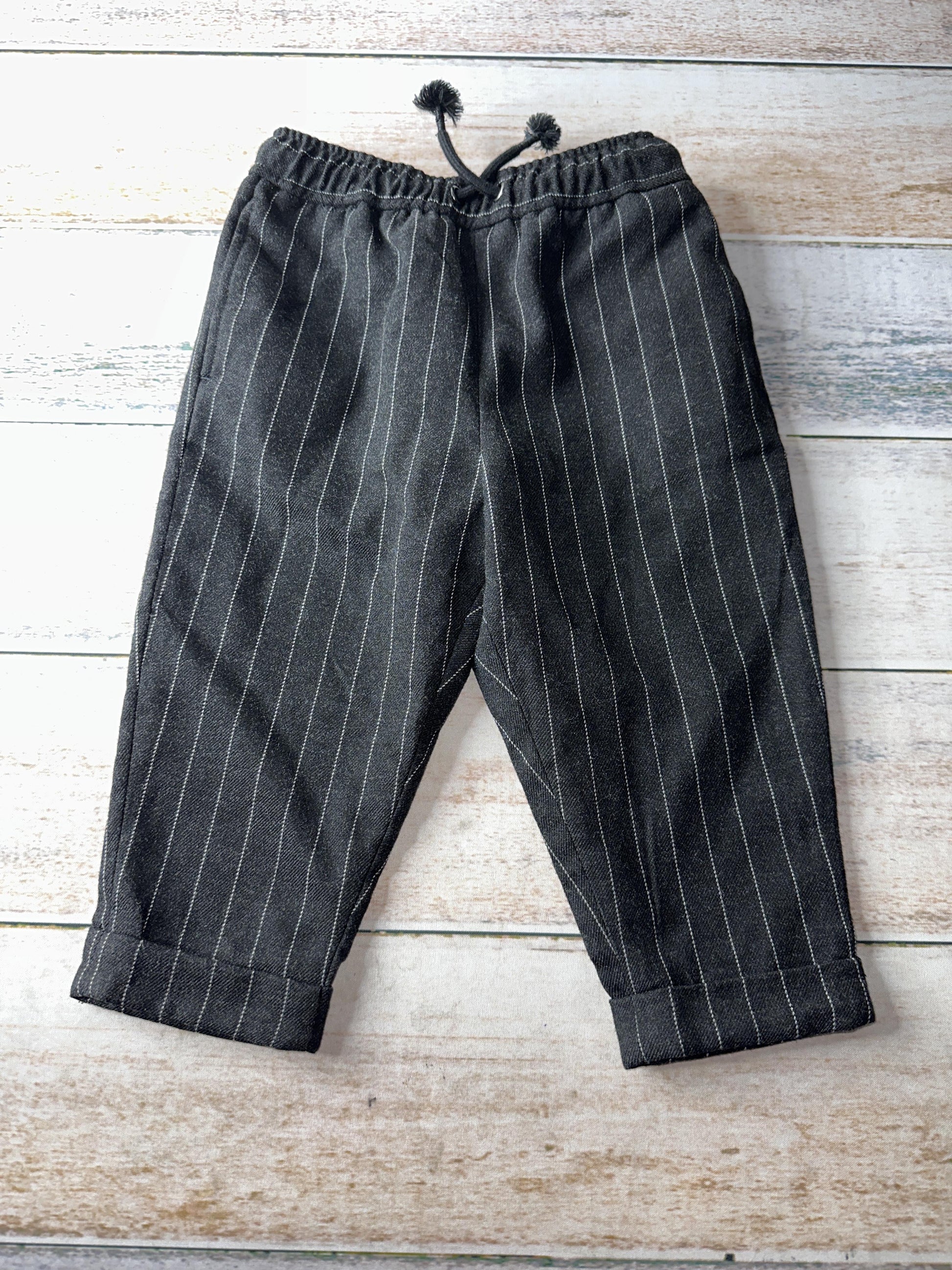 Open Edit Unisex Black | Grey | Stripe Pants Size: 2T Black | Grey | Stripe