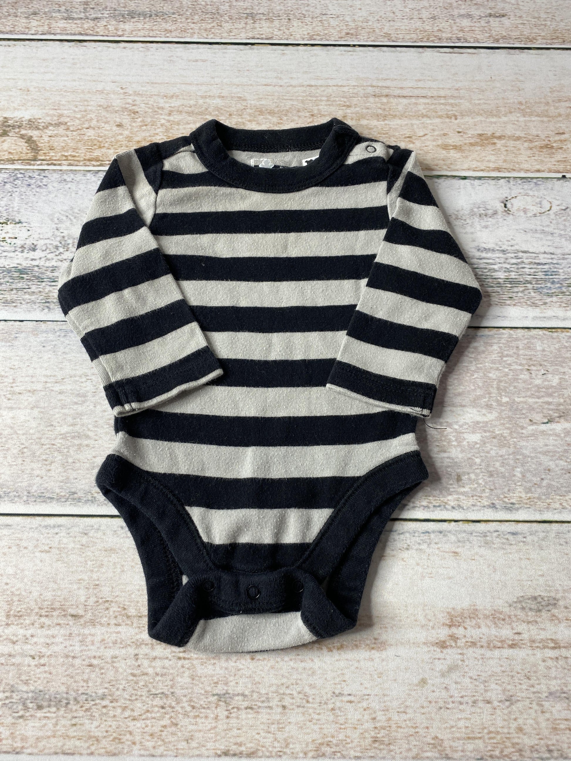 Old Navy Boys Black | Grey | Striped Onesie Size: 3-6 months Black | Grey | Striped