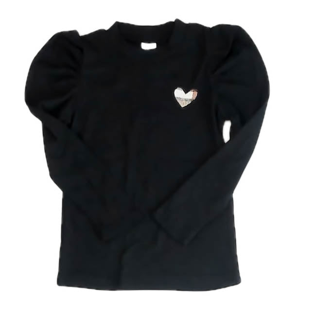 Unknown Brand Girls Black Heart Long Sleeve Shirt Size: 6-7 Years Black Heart