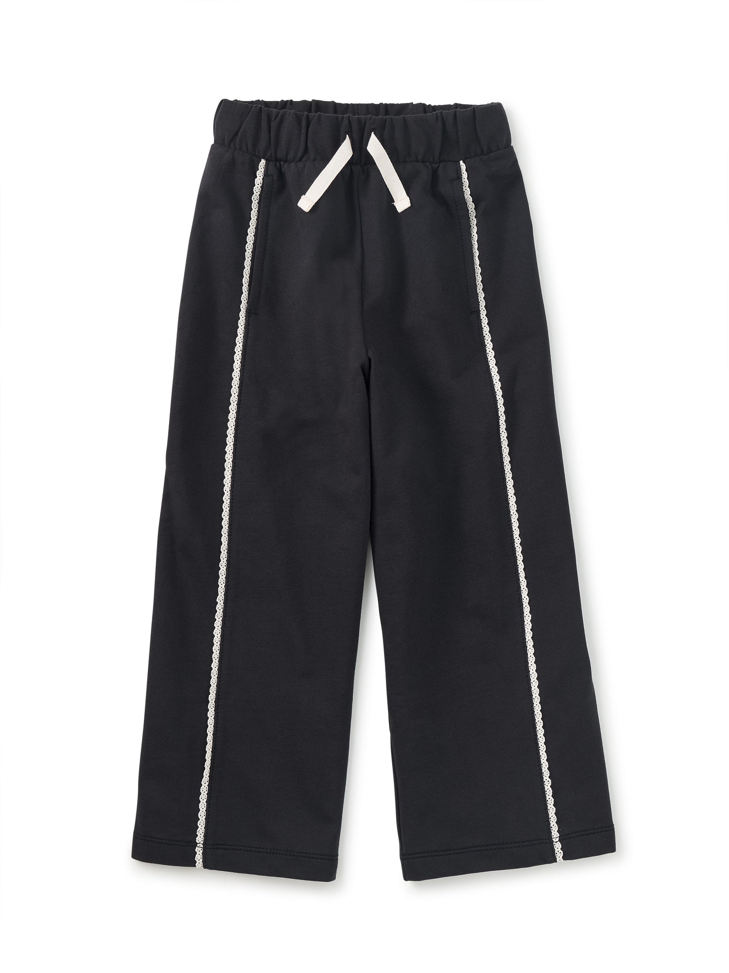 Tea Collection Girls Black | Ivory Lace Trime Casual Pants Size: 5T Black | Ivory Lace Trime