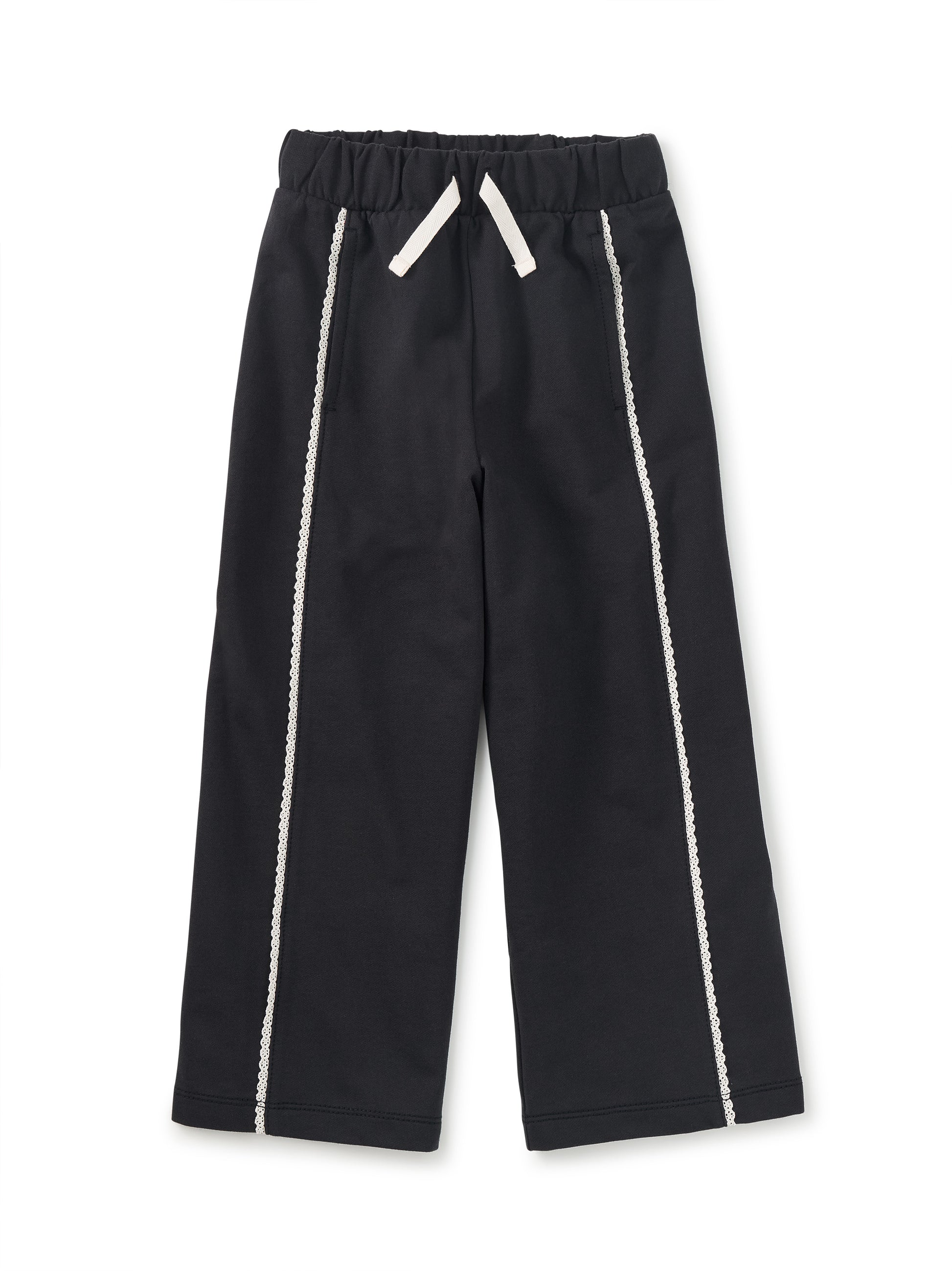 Tea Collection Girls Black | Ivory Lace Trime Casual Pants Size: 5T Black | Ivory Lace Trime