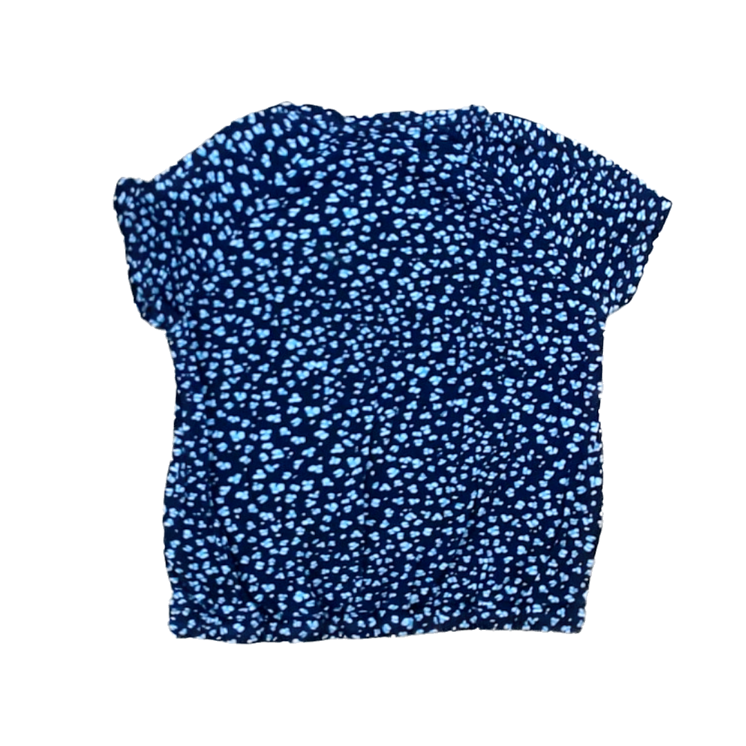 Rockets Of Awesome Girls Black | Mini Blue and White Flowers Short Sleeve Shirt Size: 8-10 Years Black | Mini Blue and White Flowers