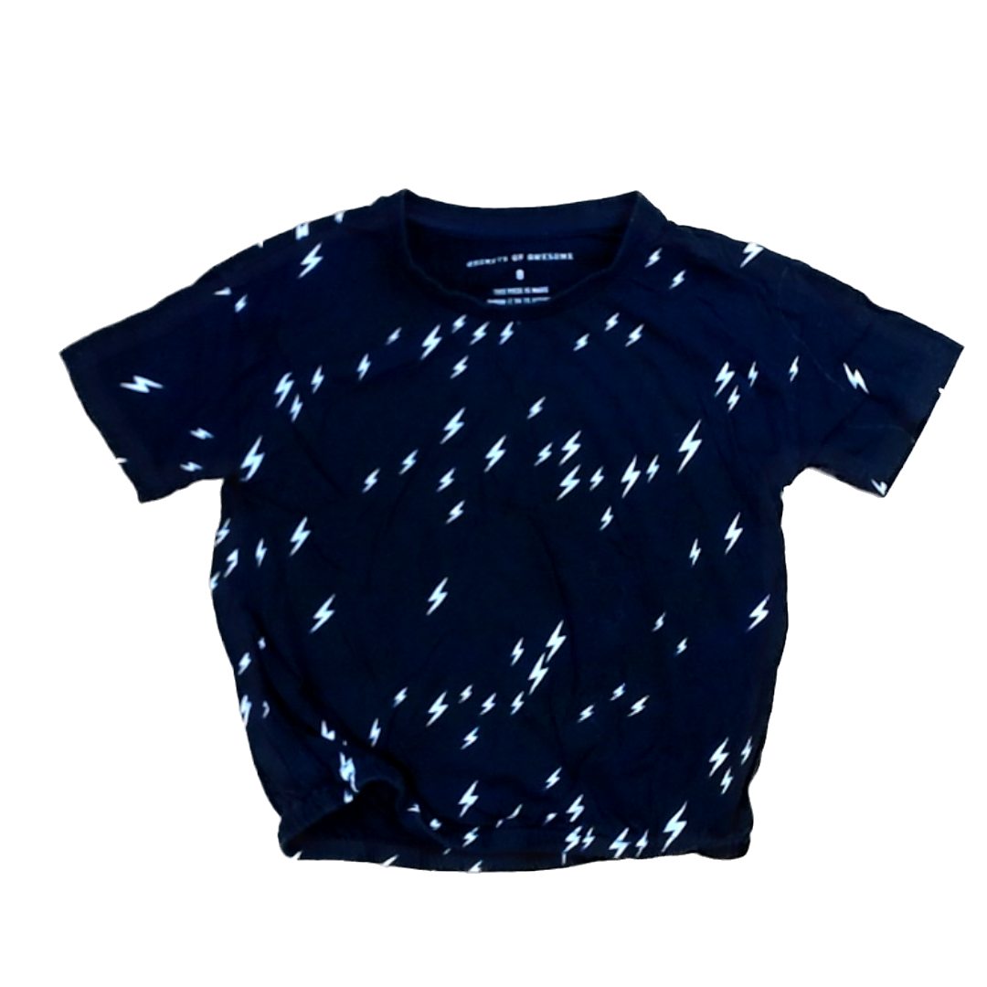 Rockets Of Awesome Girls Black | Mini White Lightening Bolts Short Sleeve Shirt Size: 8 Years Black | Mini White Lightening Bolts