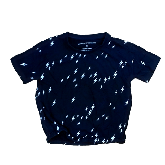 Rockets Of Awesome Girls Black | Mini White Lightening Bolts Short Sleeve Shirt Size: 8 Years Black | Mini White Lightening Bolts