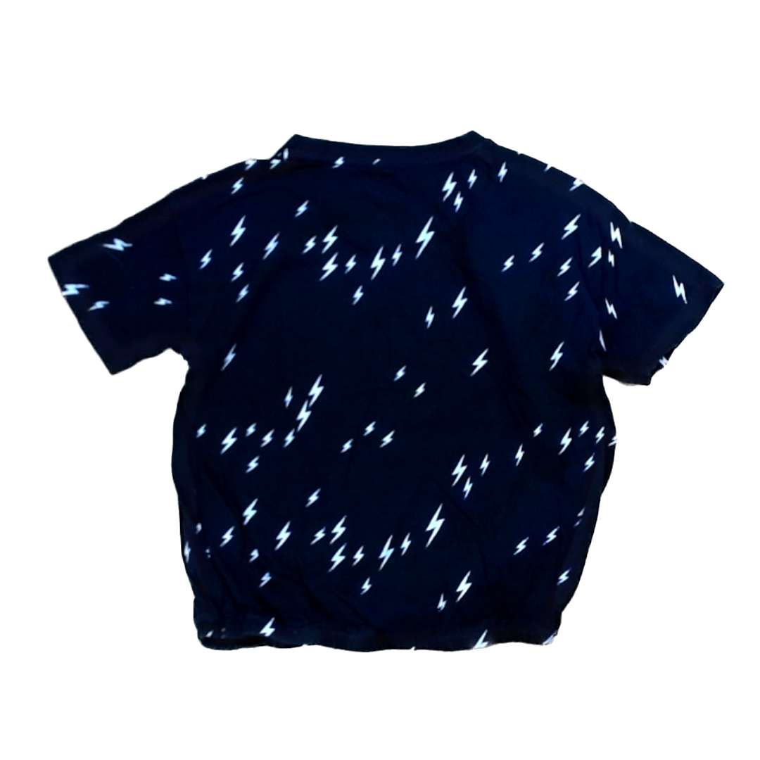 Rockets Of Awesome Girls Black | Mini White Lightening Bolts Short Sleeve Shirt Size: 8 Years Black | Mini White Lightening Bolts