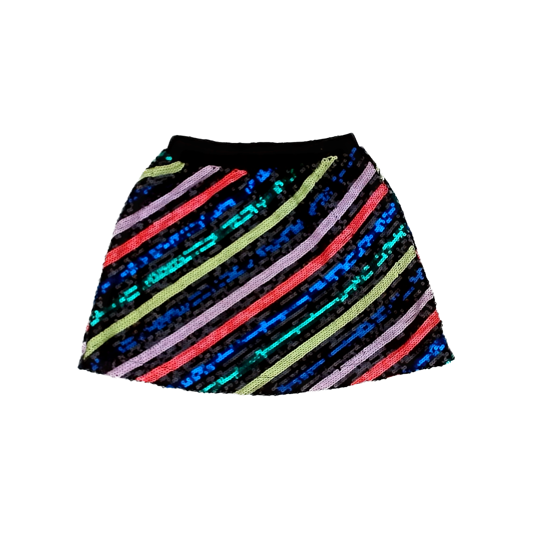 Rockets Of Awesome Girls black / Neon Sequin Stripes Skirt Size: 8 Years black / Neon Sequin Stripes