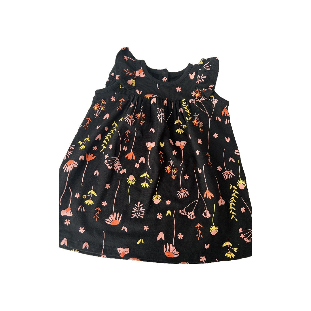 Tiny Tribe Girls Black | Pink floral Dress Size: 6-9 months Black | Pink floral