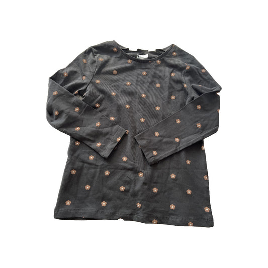 H&M Girls Black | Pink floral Long Sleeve Shirt Size: 3T Black | Pink floral