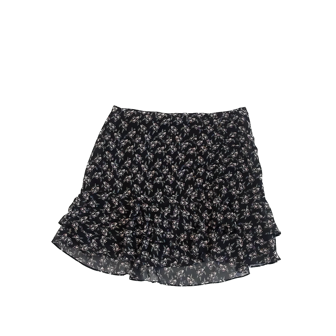 Lush Girls Black | Pink Floral Skirt Size: Junior Medium Black | Pink Floral