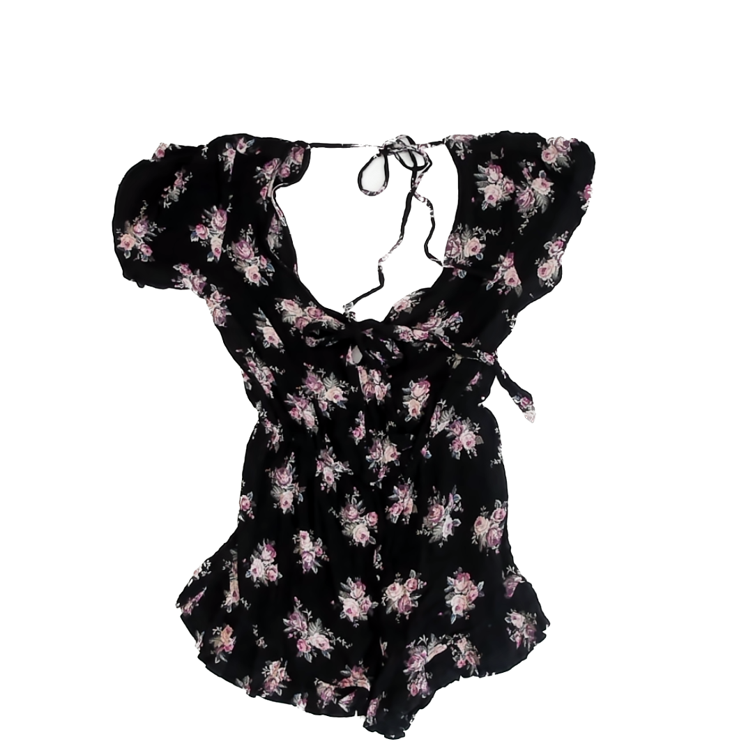 Topshop Girls Black | Pink Floral Romper Size: US 6 Black | Pink Floral