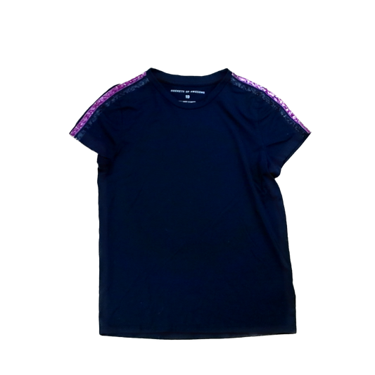 Rockets Of Awesome Girls Black | Pink Glitter Shoulder Stripes Short Sleeve Shirt Size: 10 Years Black | Pink Glitter Shoulder Stripes