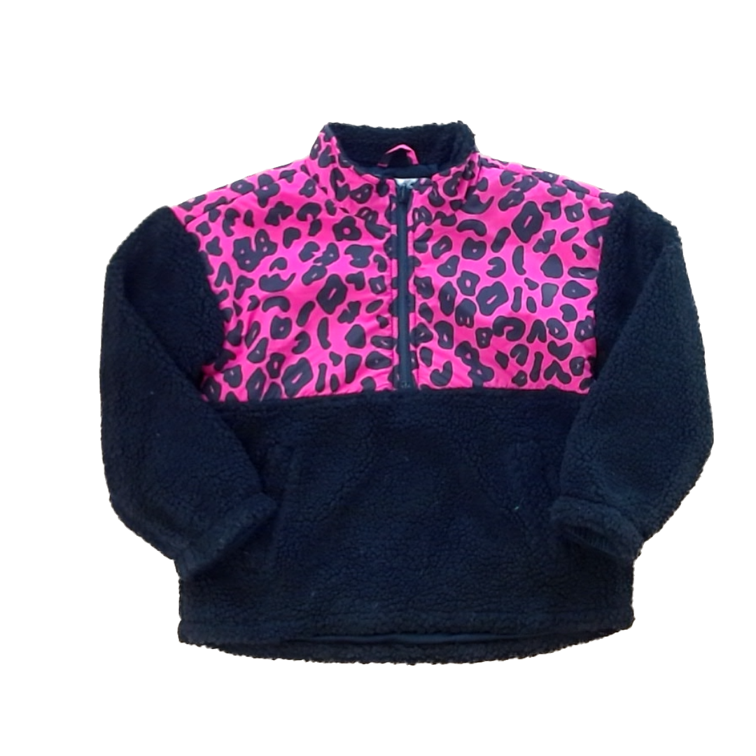 Rockets Of Awesome Girls Black | Pink Leopard Print Top Fleece Jacket Size: 6 Years Black | Pink Leopard Print Top Fleece