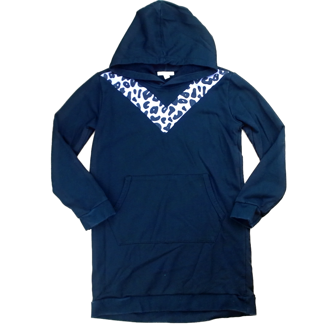 Rockets Of Awesome Girls Black | Purple Leopard Print V Sweater Dress Size: 12 Years Black | Purple Leopard Print V