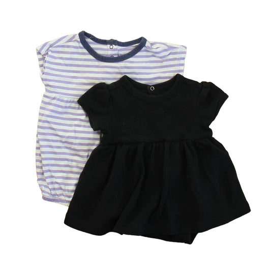 Primary.com Girls Black | Purple Stripe Dress Size: 3-6 Months Black | Purple Stripe