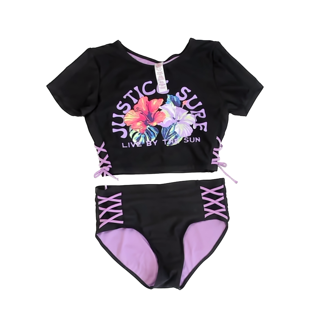 Justice Girls Black | Purple 2-piece Swimsuit Size: Youth XL (16-18 Years) Black | Purple