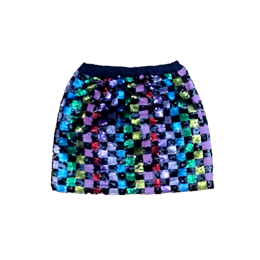 Rockets Of Awesome Girls Black | Rainbow Checkered Sequins Skirt Size: 6 - 8 Years Black | Rainbow Checkered Sequins