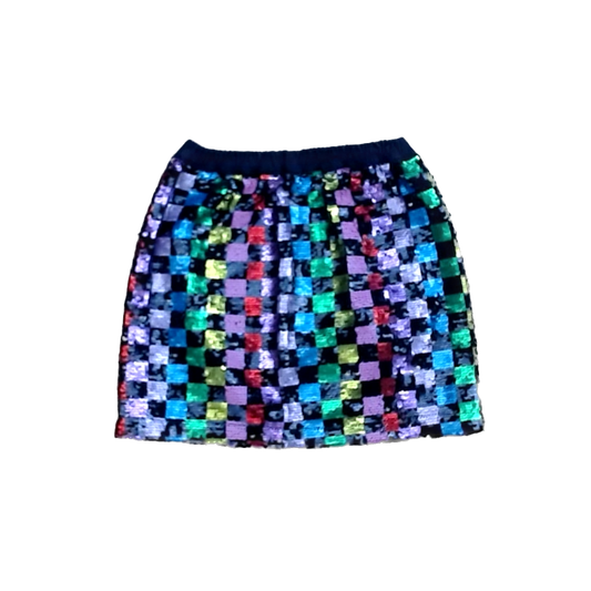 Rockets Of Awesome Girls Black | Rainbow Checkered Sequins Skirt Size: 6 - 8 Years Black | Rainbow Checkered Sequins