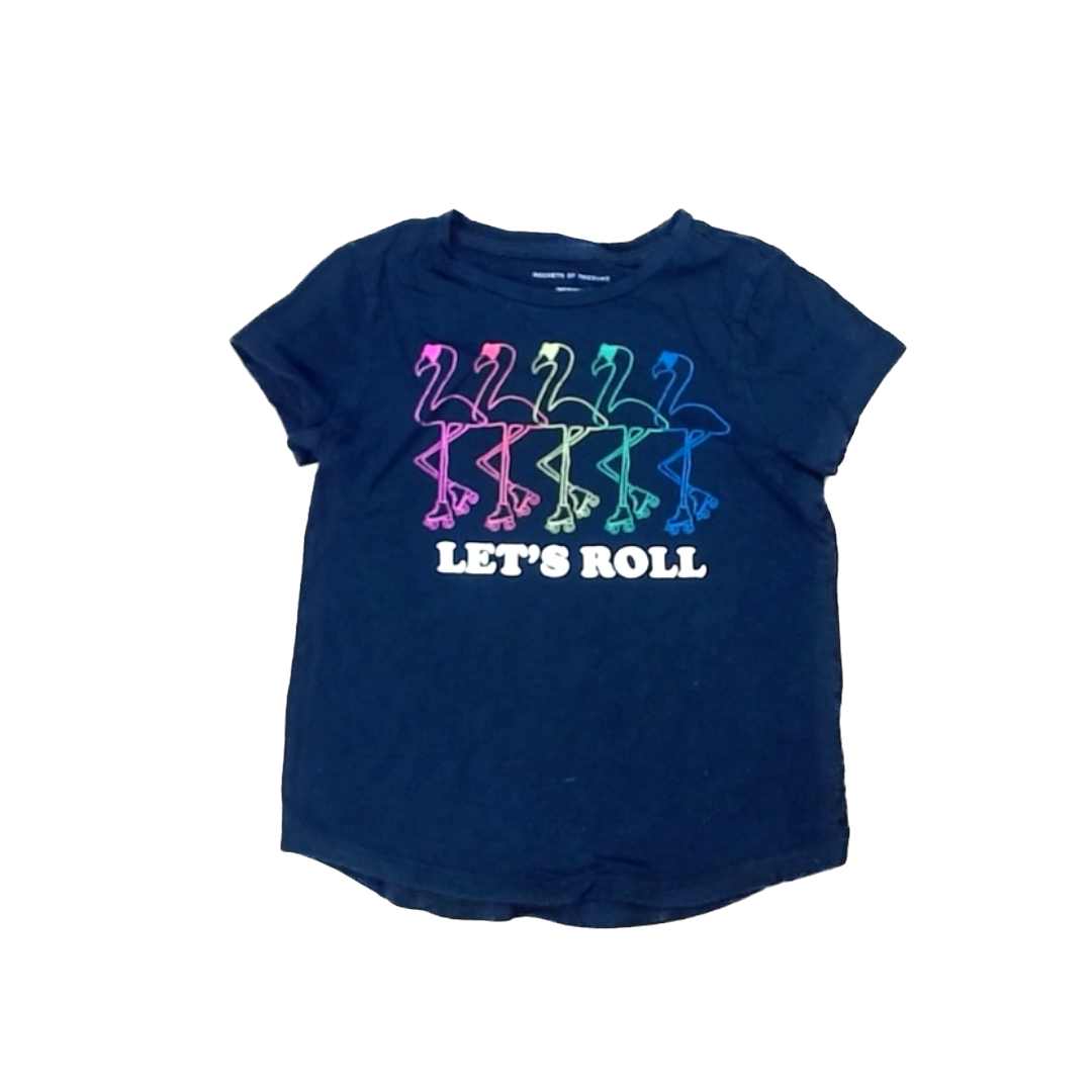 Rockets Of Awesome Girls Black | Rainbow Flamingos Short Sleeve Shirt Size: 4T-5T Black | Rainbow Flamingos