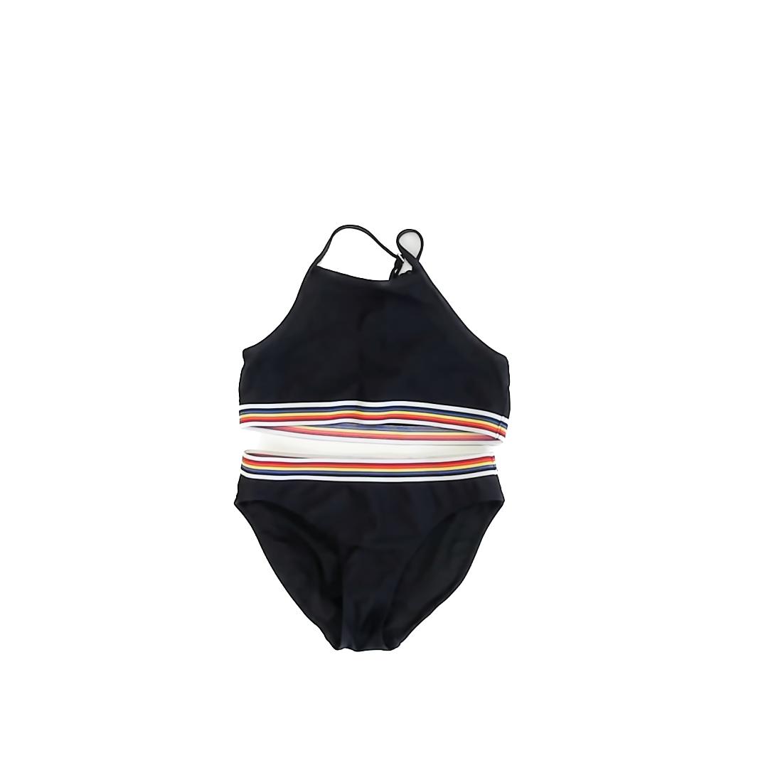 Zella Girls Black | Rainbow Stripe 2-piece Swimsuit Size: 12 Years Black | Rainbow Stripe
