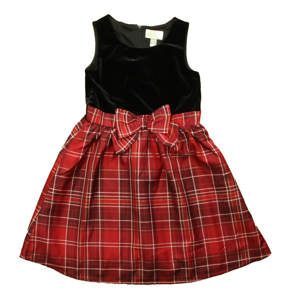 The Children's Place Girls Black | Red Plaid Special Occasion Dress Size: 6-7 Years