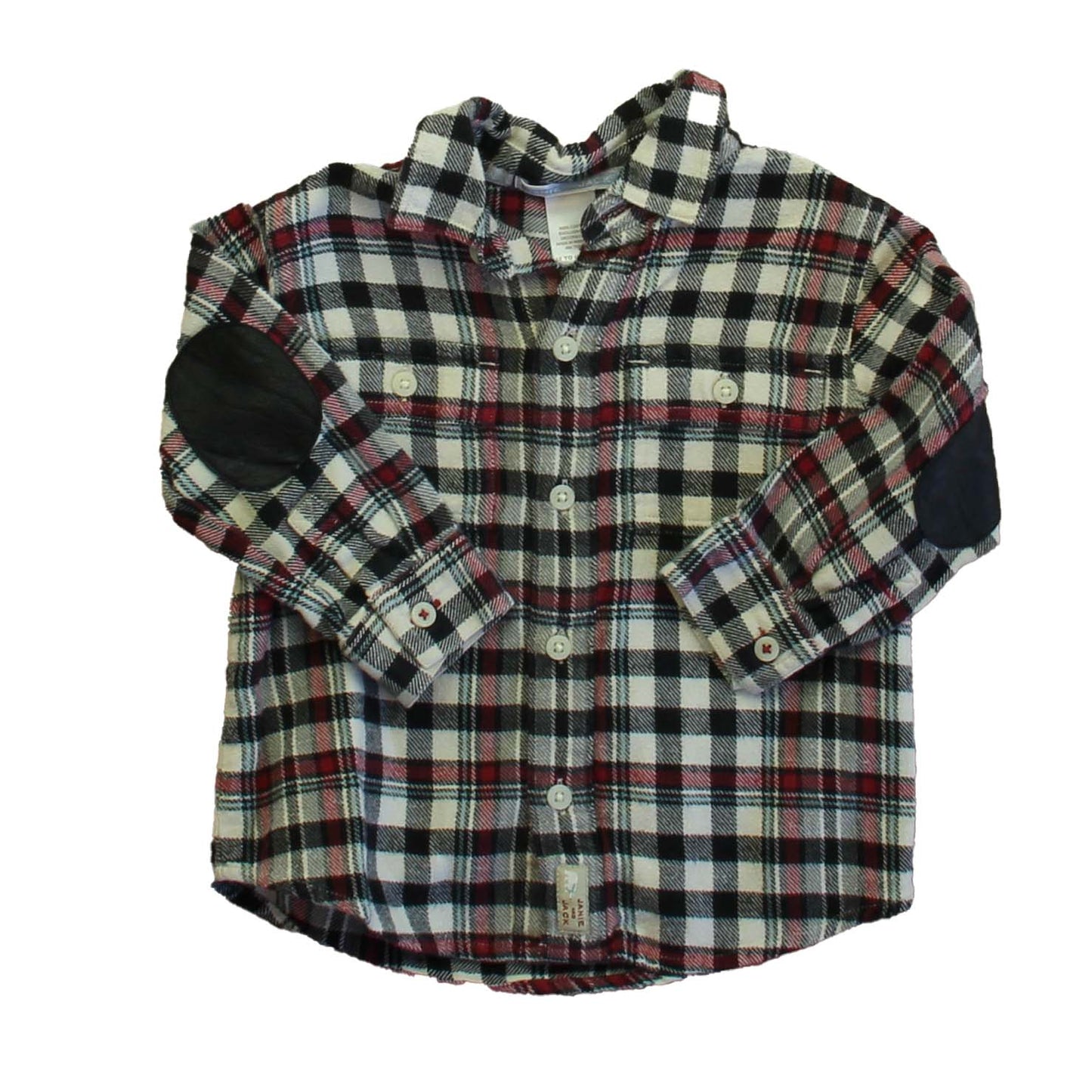 Janie and Jack Boys Black | Red Plaid Button Down Long Sleeve Size: 12-18 Months Black | Red Plaid