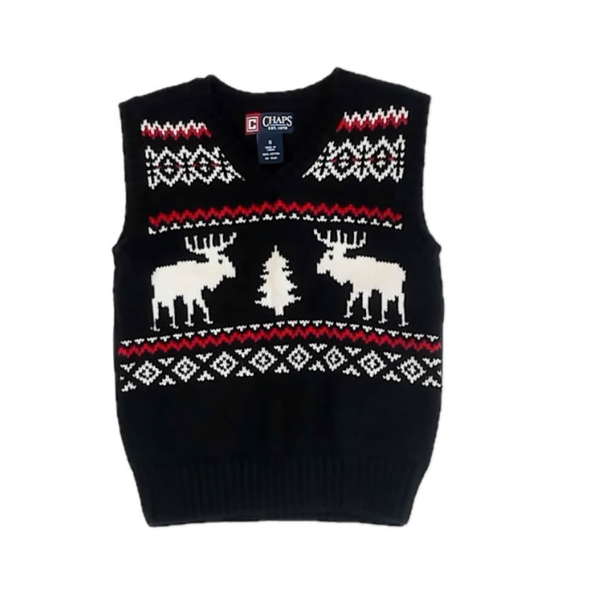 Chaps Boys Black Reindeer Sweater Vest Size: 5T Black Reindeer