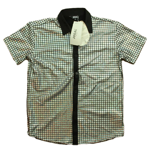 Jogal Boys Black Silver Button Down Short Sleeve Size: 12 Years Black Silver