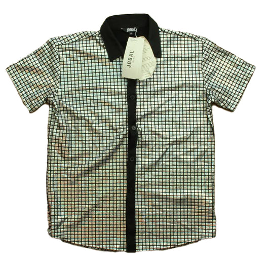 Jogal Boys Black Silver Button Down Short Sleeve Size: 12 Years Black Silver