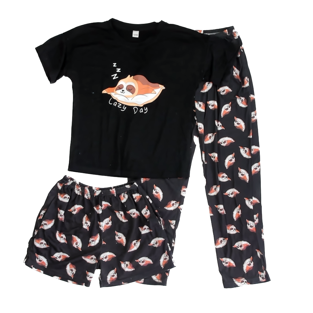 Unknkown Unisex Black Sloth 2-piece Pajamas Size: 12 Years Black Sloth