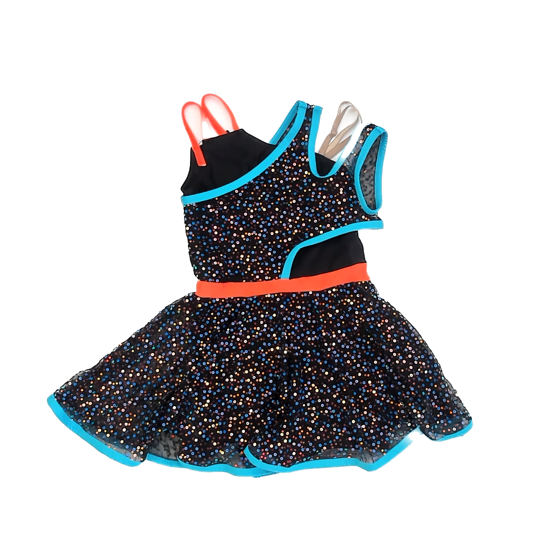 Awish Come True Girls Black | Teal | Orange Dance wear Size: LC Black | Teal | Orange