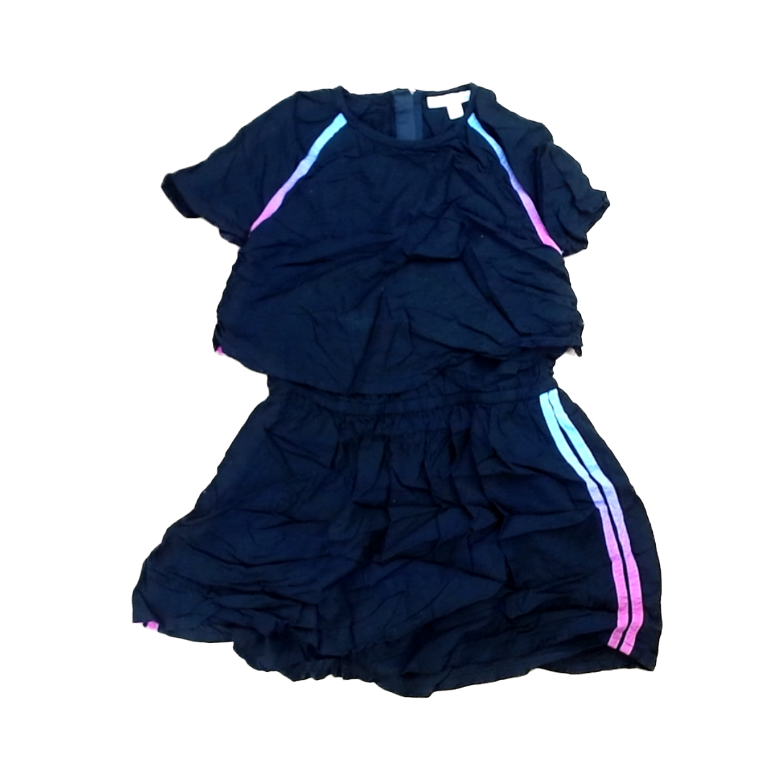 Rockets Of Awesome Girls Black | Two Tiered | Rainbow Edging Dress Size: 7 Years Black | Two Tiered | Rainbow Edging