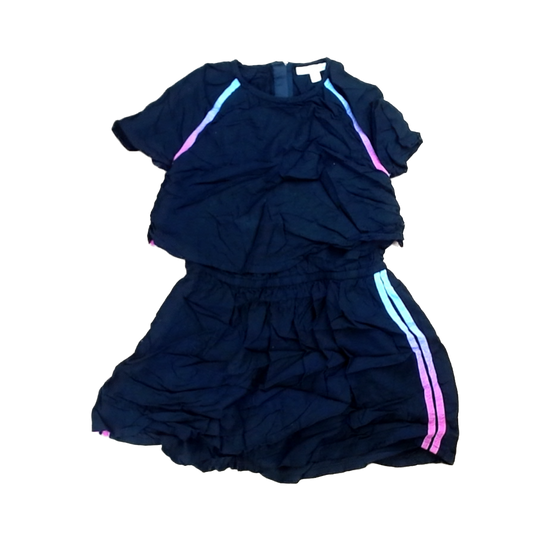 Rockets Of Awesome Girls Black | Two Tiered | Rainbow Edging Dress Size: 7 Years Black | Two Tiered | Rainbow Edging