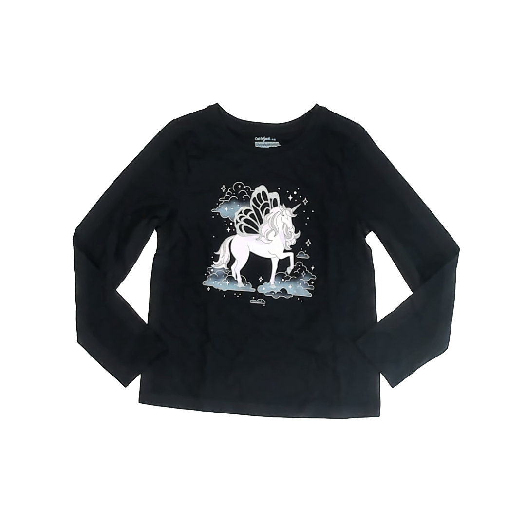 Cat & Jack Girls Black Unicorn Long Sleeve T-Shirt Size: 8 Years Black Unicorn