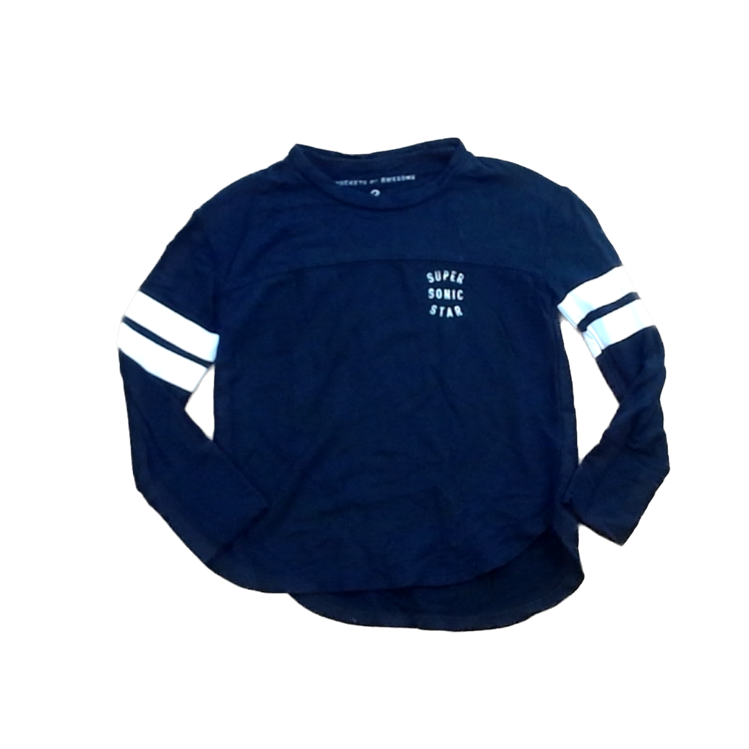 Rockets Of Awesome Girls Black | White Arm Stripes Long Sleeve T-Shirt Size: 3T - 7 Years Black | White Arm Stripes