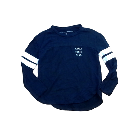 Rockets Of Awesome Girls Black | White Arm Stripes Long Sleeve T-Shirt Size: 3T - 7 Years Black | White Arm Stripes