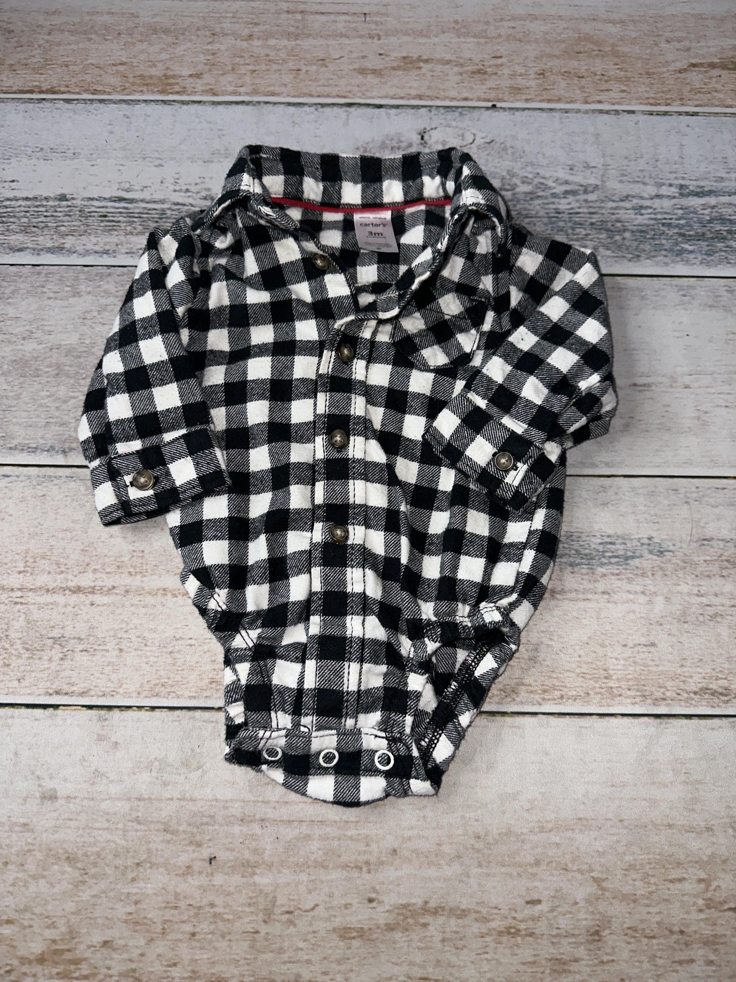 Carters Boys Black | White | Check Onesie Size: 3 months Black | White | Check