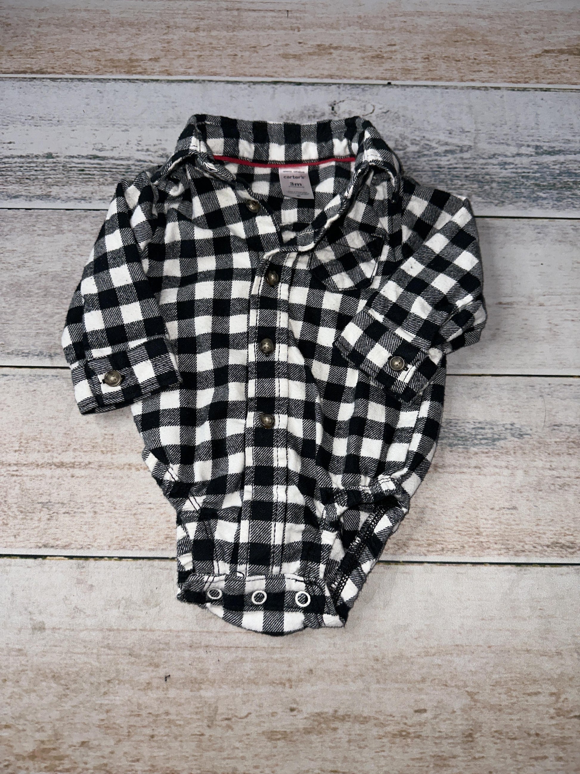 Carters Boys Black | White | Check Onesie Size: 3 months Black | White | Check