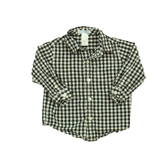 Janie and Jack Boys Black | White | Check Button Down Long Sleeve Size: 12-18 Months Black | White | Check