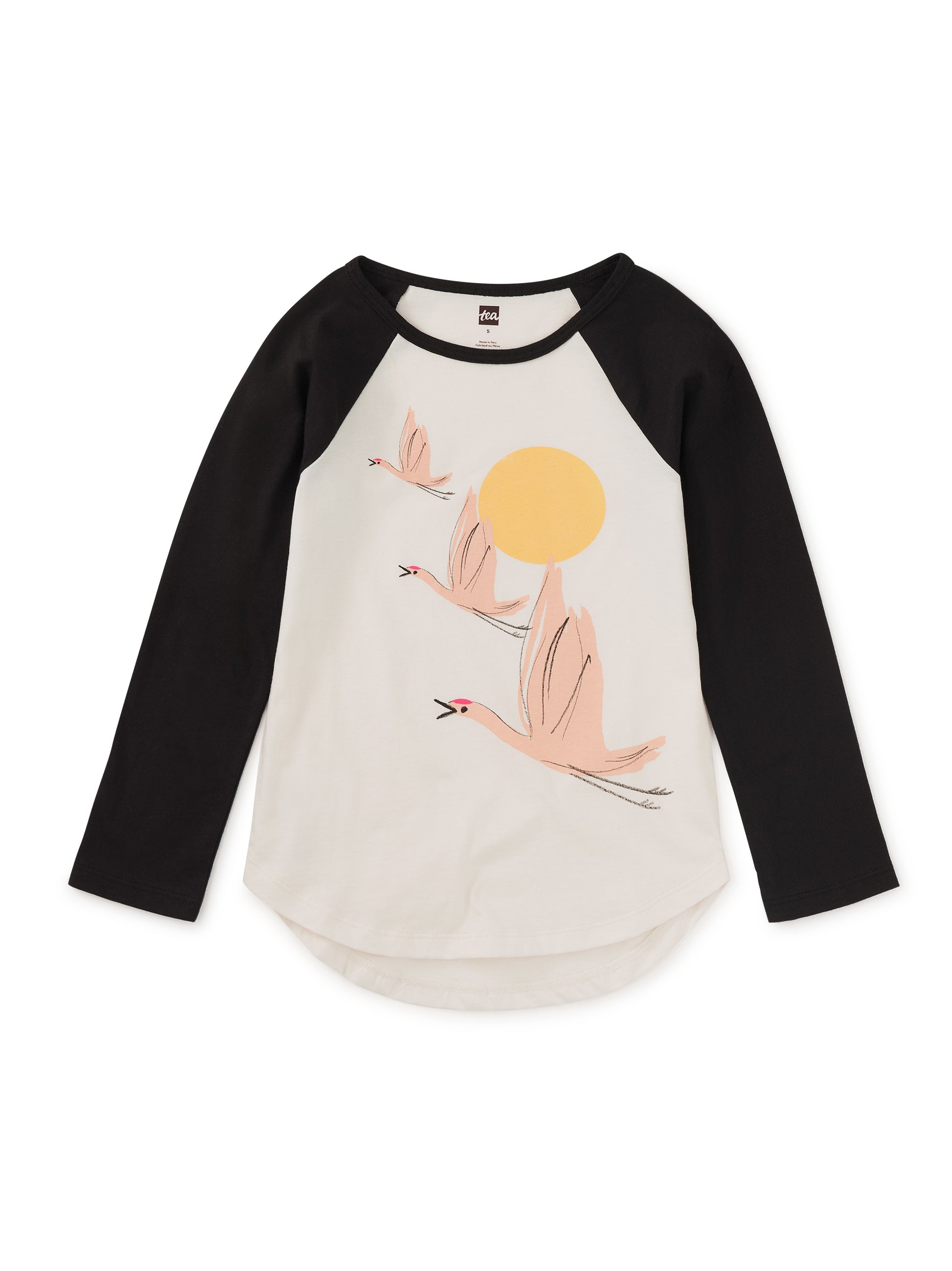 Tea Collection Girls Black | White Crane Long Sleeve T-Shirt Size: 5T Black | White Crane