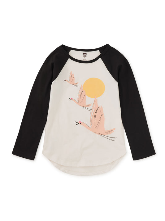 Tea Collection Girls Black | White Crane Long Sleeve T-Shirt Size: 5T Black | White Crane