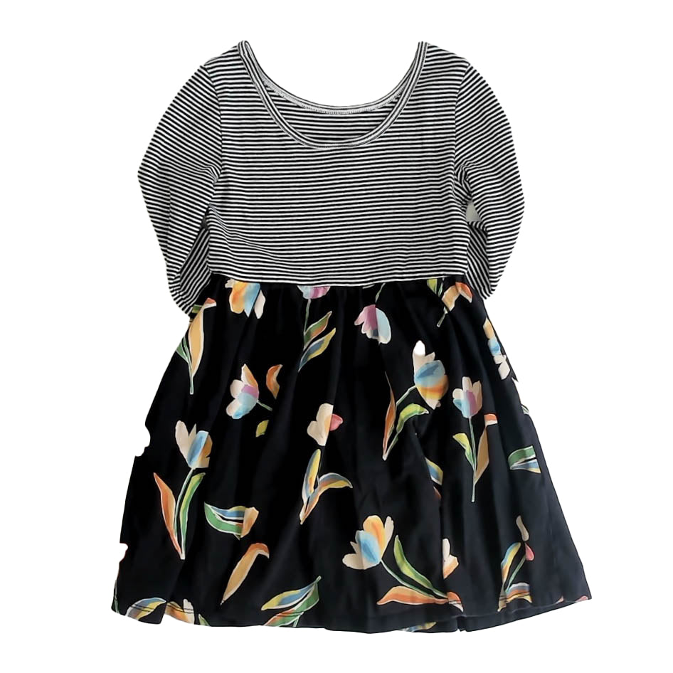 Tea Collection Girls Black | White Floral Long Sleeve Shirt Size: 6 Years Black | White Floral