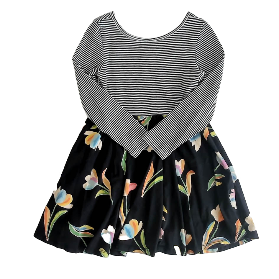 Tea Collection Girls Black | White Floral Long Sleeve Shirt Size: 6 Years Black | White Floral