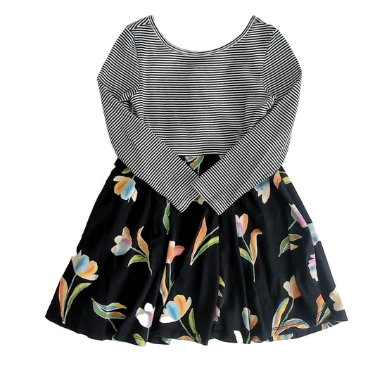 Tea Collection Girls Black | White Floral Long Sleeve Shirt Size: 6 Years Black | White Floral