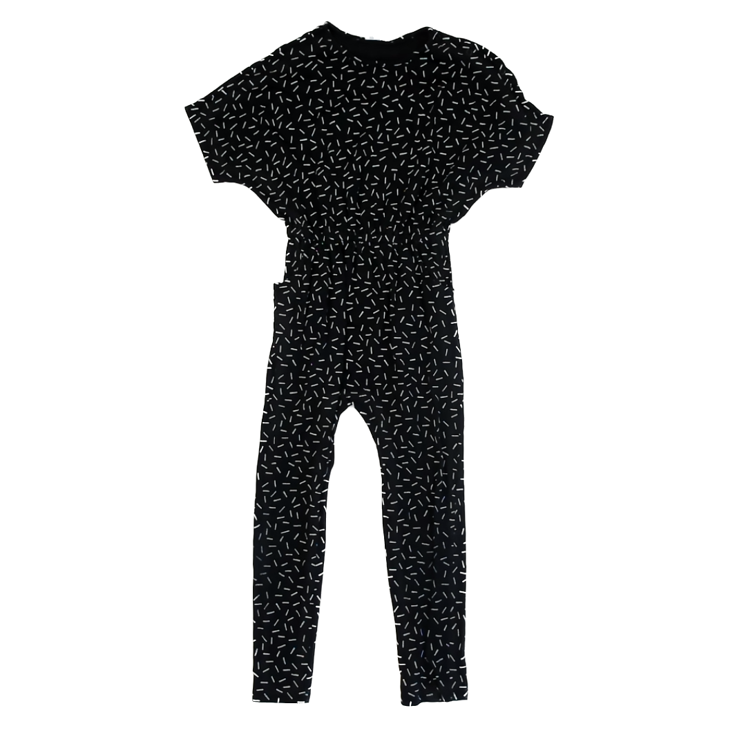 Open Edit Girls Black | White Pattern Romper Size: 8 Black | White Pattern