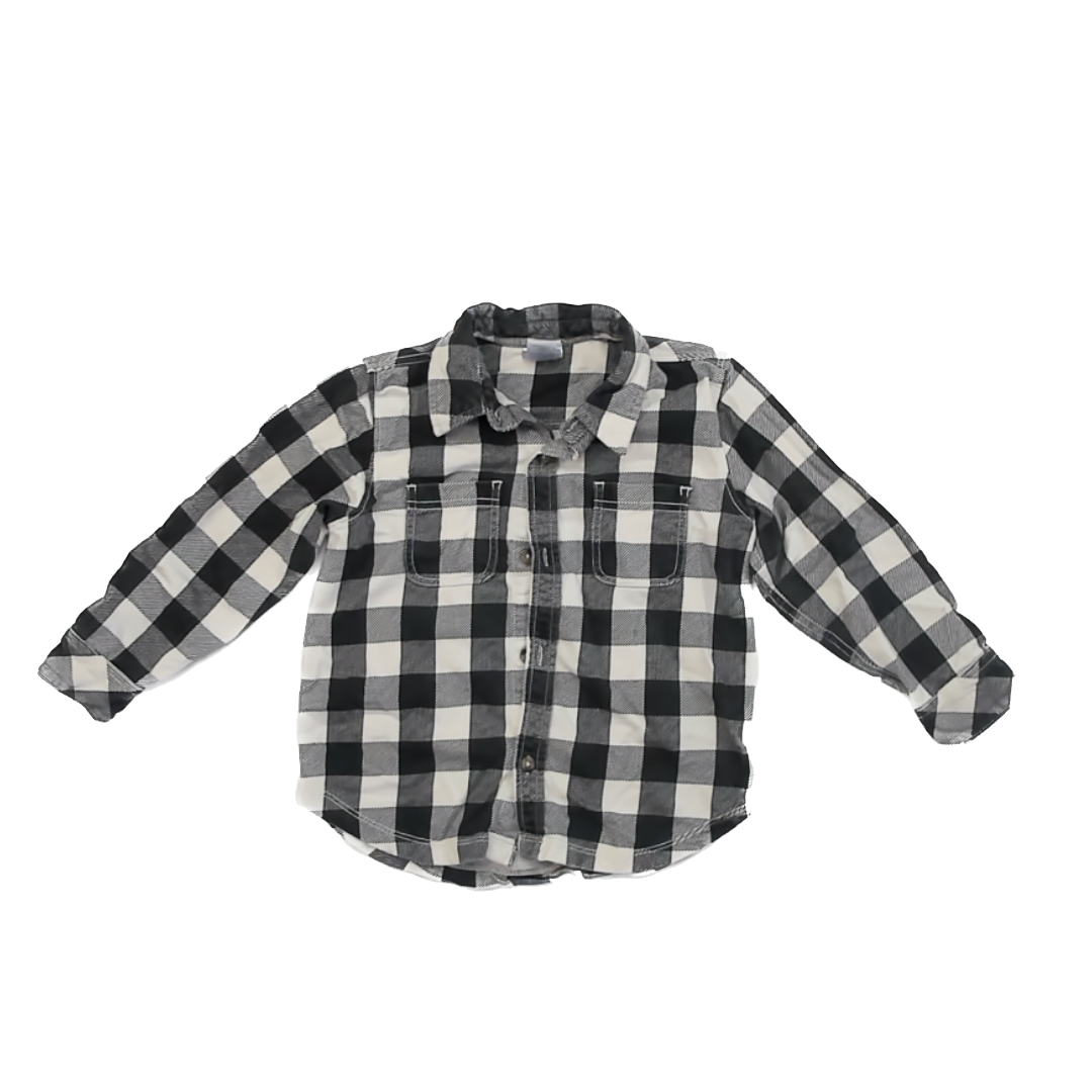 Hanna Andersson Unisex Black | White Plaid Button Down Long Sleeve Size: 4T Black | White Plaid