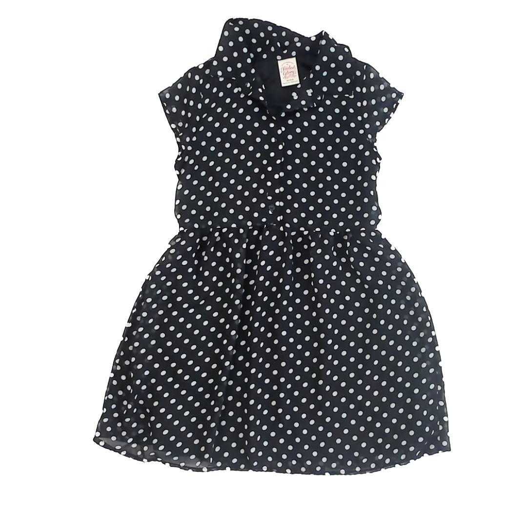 Faded Glory Girls Black | White Polka Dots Dress Size: 7-8 Years Black | White Polka Dots