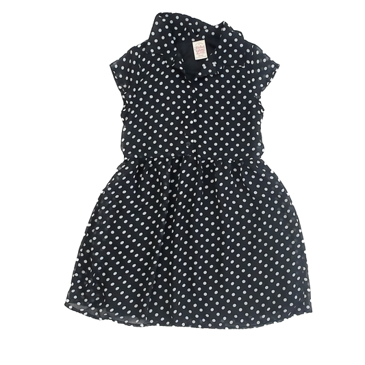 Faded Glory Girls Black | White Polka Dots Dress Size: 7-8 Years Black | White Polka Dots