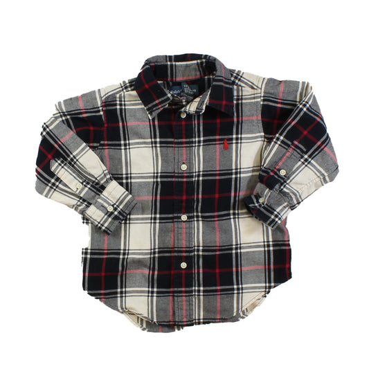Ralph Lauren Girls Black | White | Red Button Down Long Sleeve Size: 2T Black | White | Red