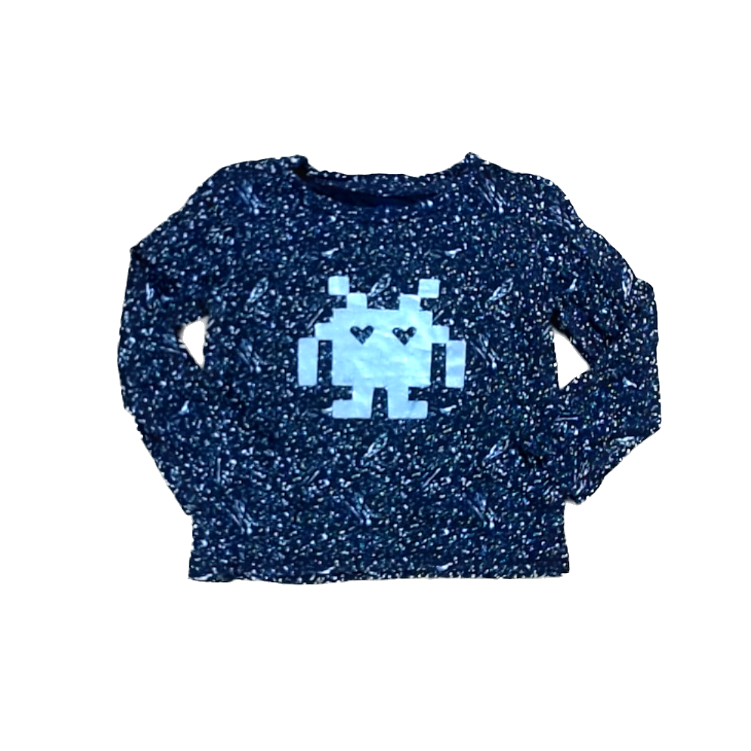 Rockets Of Awesome Girls Black | White Speckles | Silver Pixel Robot Long Sleeve T-Shirt Size: 3T Black | White Speckles | Silver Pixel Robot