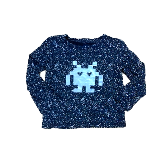 Rockets Of Awesome Girls Black | White Speckles | Silver Pixel Robot Long Sleeve T-Shirt Size: 3T Black | White Speckles | Silver Pixel Robot